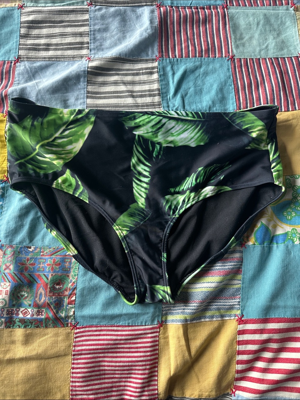 Albion Fit Women’s Swim bottoms — Black with Green Leaf Print